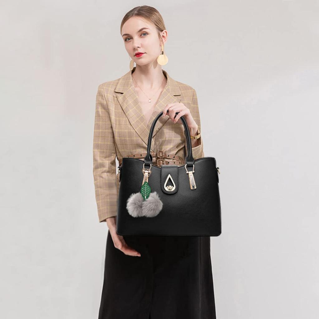 NICOLE & DORIS Women's Tote Bag and Handbag Set, Shoulder Bag, Crossbody Bag, Wallet, and Pompom Charm. Large Capacity, Stylish, Waterproof, PU