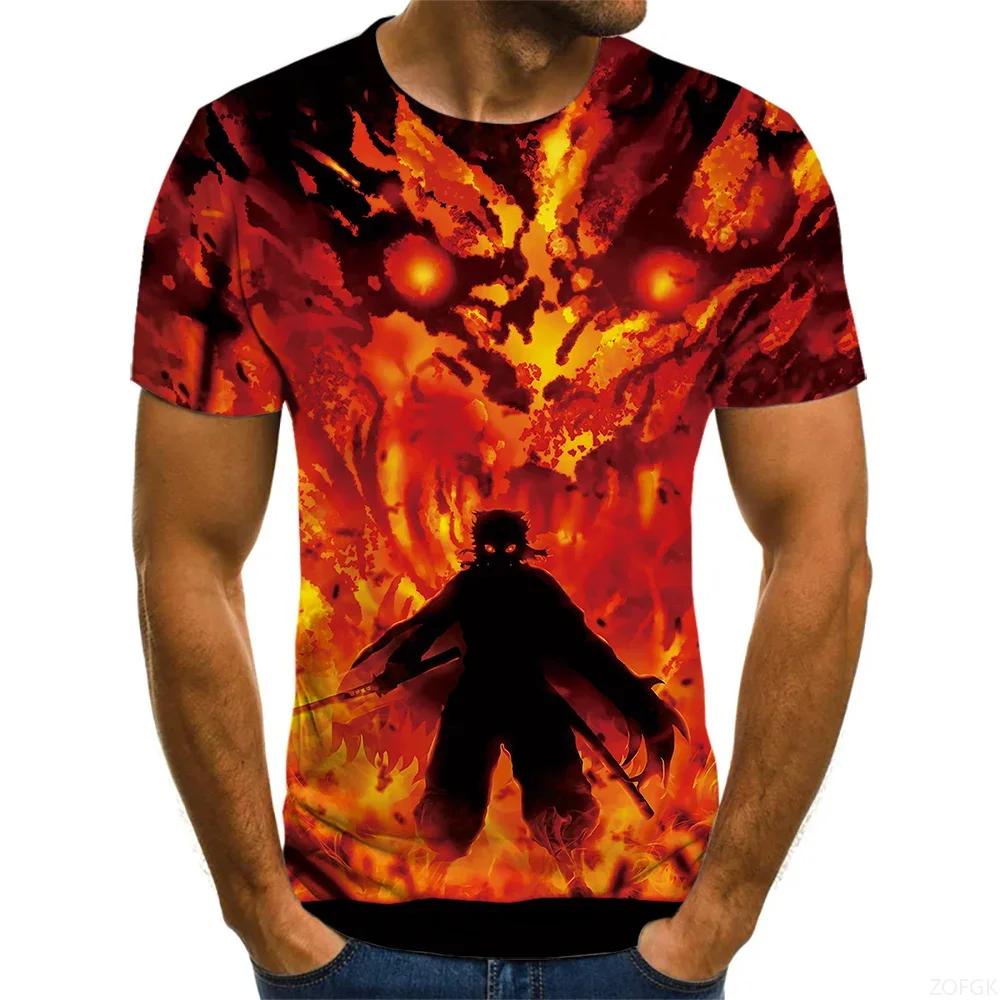 Demon Slayer 3D Print T-Shirt for Men, Summer Fashion Casual Short Sleeve, Versatile Loose Harajuku Street Style T-Shirt