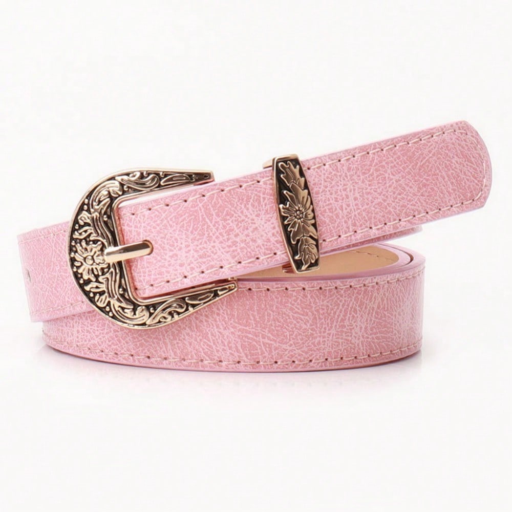 New Vintage Carved Button Women's Belt, Fashionable Versatile Jeans, High-end Belt for Women