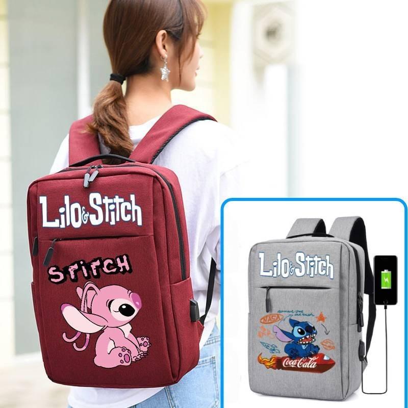 Spacious Usb Charging Stitch Backpack Nylon Material School Bag For Students