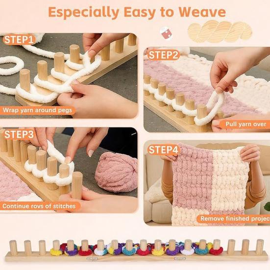 Thick Yarn Knitting Loom Reusable Wood Frame Adjustable Loom Beginners DIY Knitting Loom for Thick Yarn Blankets Crafting