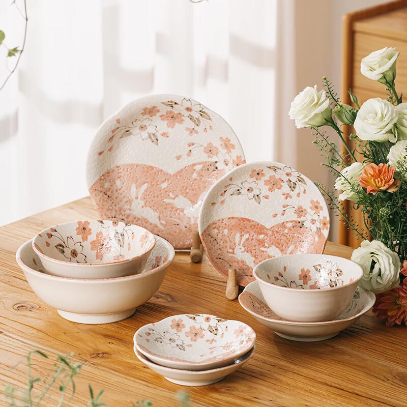 You Gu Yao Cherry Blossom Rabbit 21cm Japanese Ceramic Deep Plate