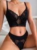 Women's Sexy Underwear Set 3-piece Exotic Set Sexy Lace Bra Bandage Panties + Stockings Erotic Transparent Bra Set