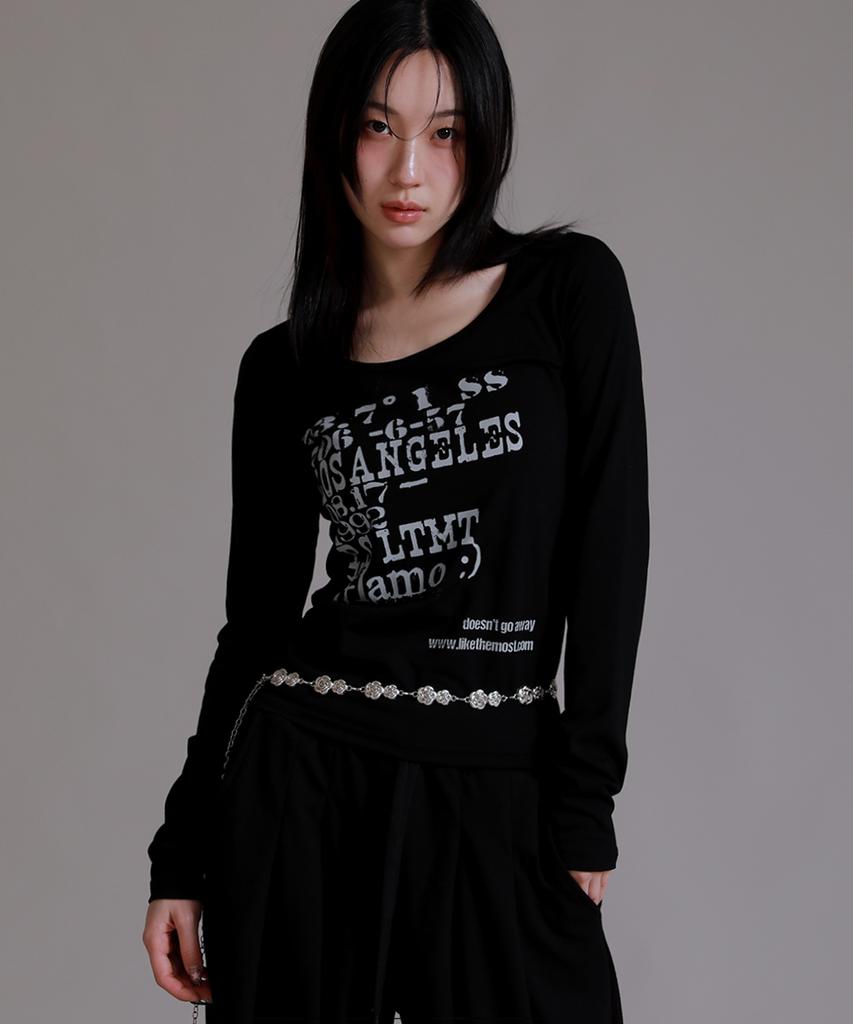 LIKE THE MOST 23.7 Lettering U-Neck T-Shirt_Black