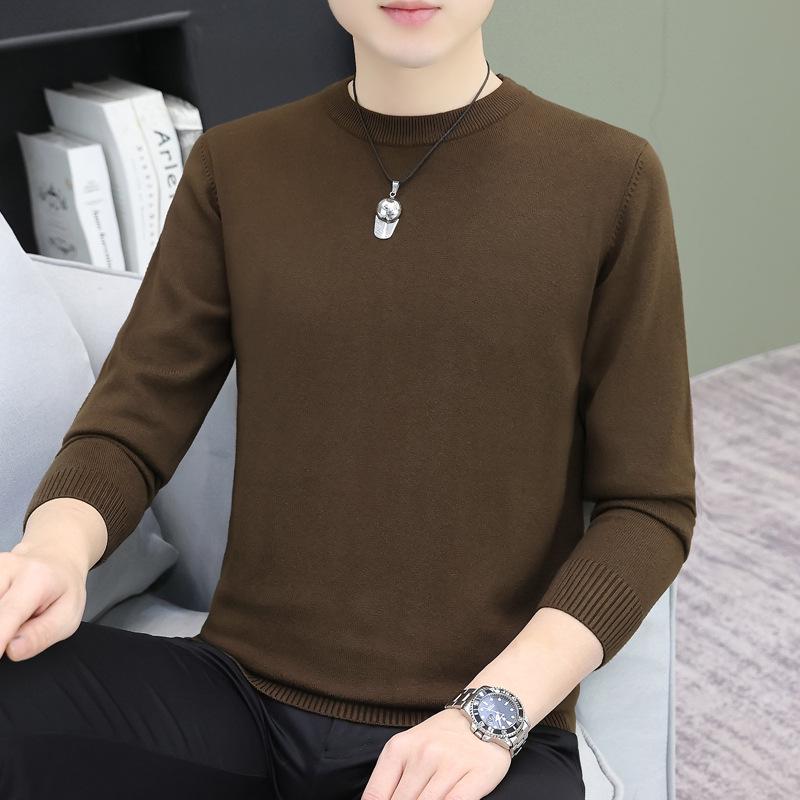 Men’s Solid Color Round Neck Pullover Sweater - Simple, Versatile Long Sleeve T-Shirt Style