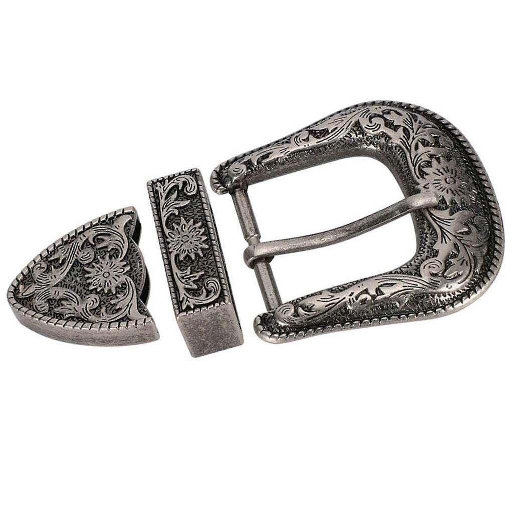 Vintage Stil Handgefertigte Schnitzerei Legierung Taillengürtelschnalle Set für Halsband Sattel Zubehör 40mm Innendurchmesser