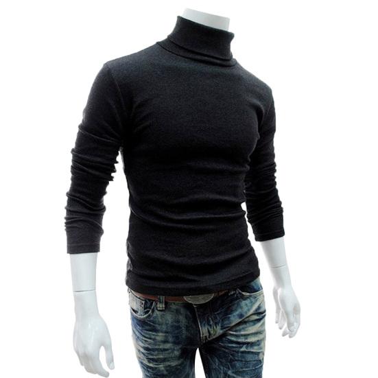 Men Autumn Solid Color Long Sleeve Turtle Neck Knitted Slim Bottoming Shirt