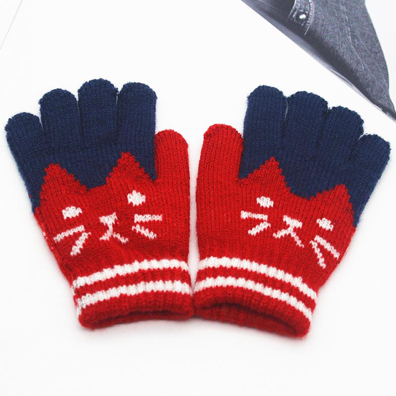 Children's Fingerless Winter Cartoon Kitten Gloves - Warm, Cute, Knitted Imitation Cashmere for Elementary Students
