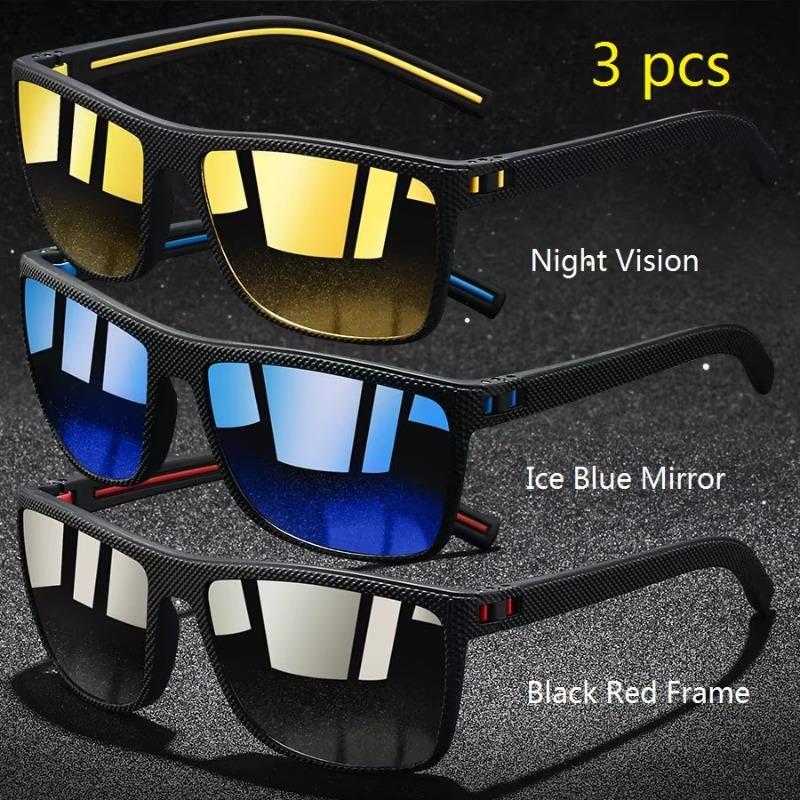 

3 Pieces Retro Check Pattern Sunglasses For Male Female Fishing Driving Stylish Square Brand Designer Sun Eyeglasses UV400