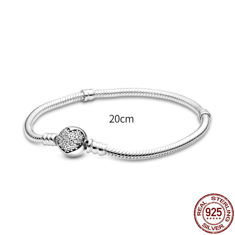 925 Silver Snake Chain Charm Bracelet For Women Fits Original Pendant Bead Heart Jewelry New In