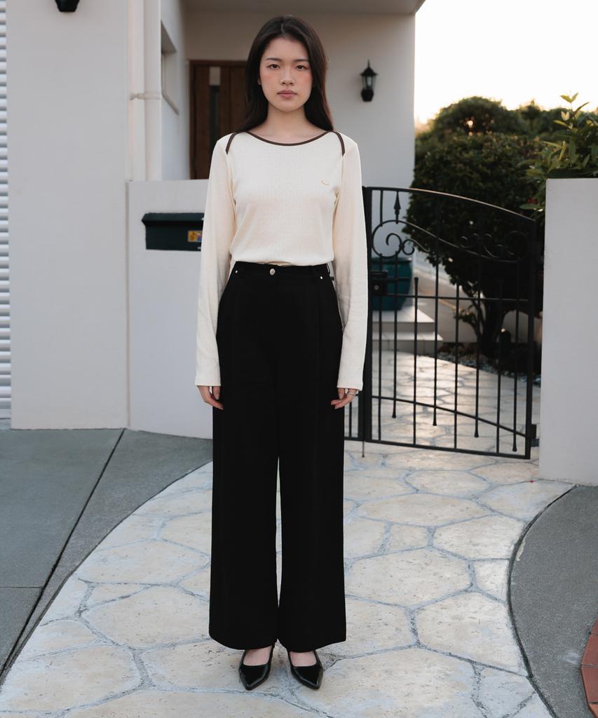DEHEVE Eyelet Boat Neck Long Sleeve [Ivory]
