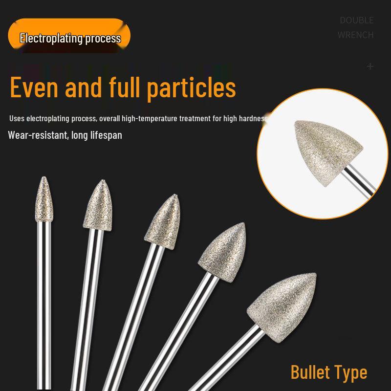 6mm Shank Diamond Grit Grinding Needle for Jade Carving and Polishing.