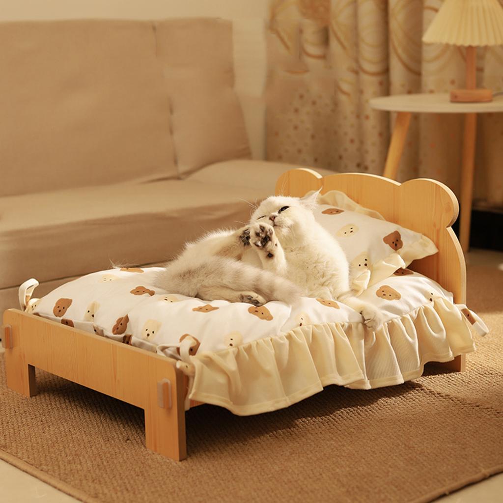 Wooden Pet Bed Cat Litter Dog Bed Four Season Universal Landing Kitten Wooden Removable Washable Teddy Cot House Accessories