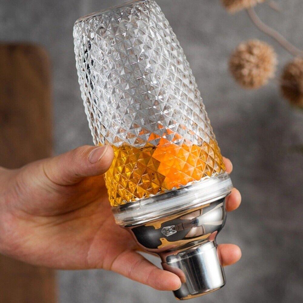

385ml Cocktail Shaker Woven Texture Glass+Stainless Steel Lid Cocktail Shaker Cup (BPA Free,No FDA Certification) Silver