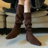 Blue cabinet version! Autumn and winter western cowboy boots women's retro niche large tube circumference thin inner height increasing pleated 