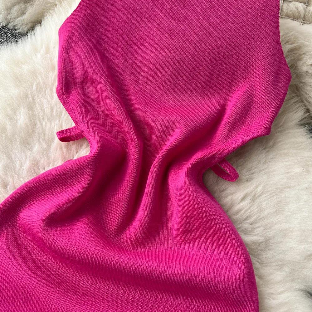 Summer Knit Sexy Strap Dress Women Elatic Waist Bodycon Sundress Female Beach Split Backless Long Dress