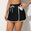 CHARMLEAKS Women High Waist Drawstring Color Block Swim Skirt with Pockets Tankini Bikini Bottom Beach Wear