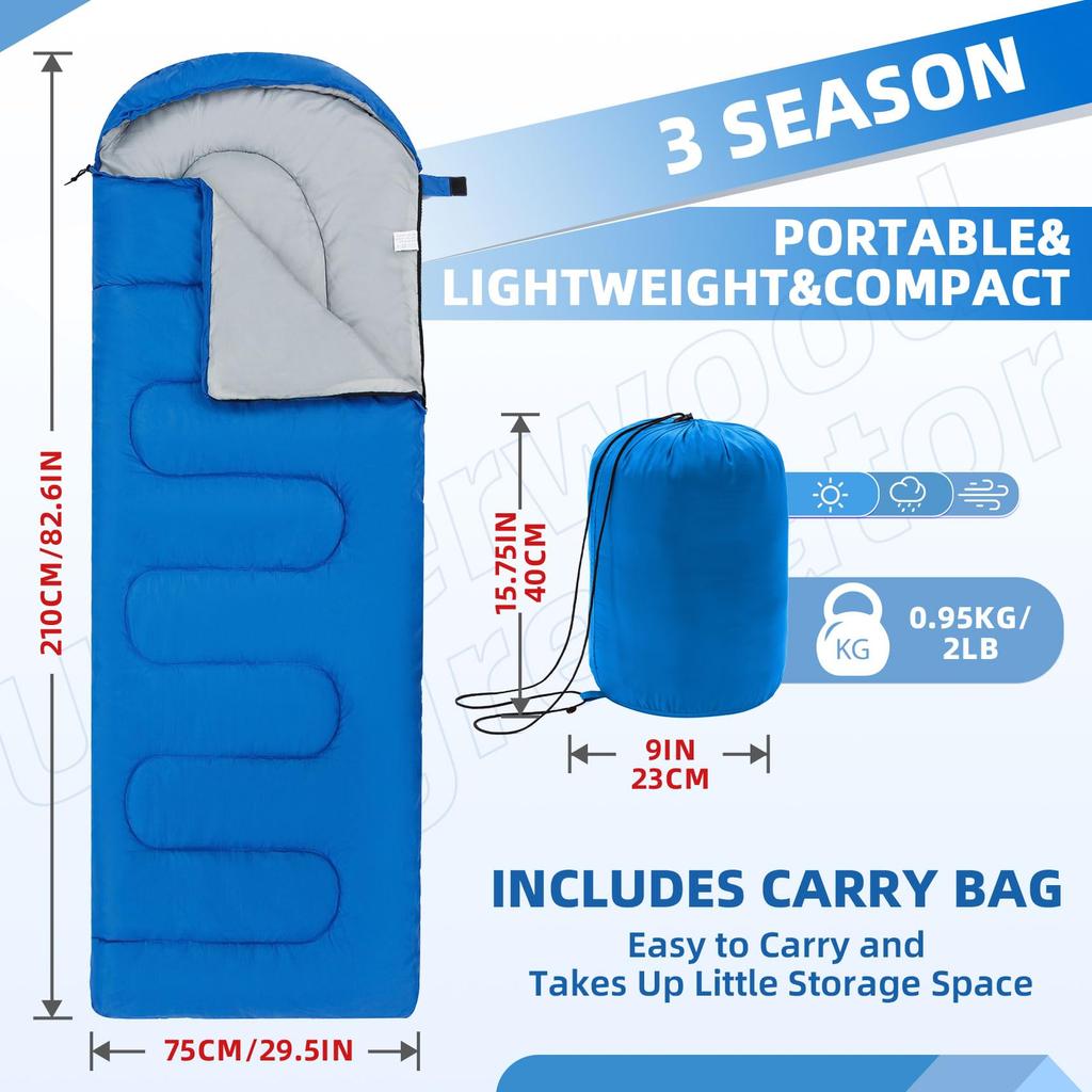 Underwood Aggregator Envelope Summer Sleeping Bag Compact 1 Person Camping Sleeping 3 Season Sleeping Comfortable Temperature to Easy Storage Pack For