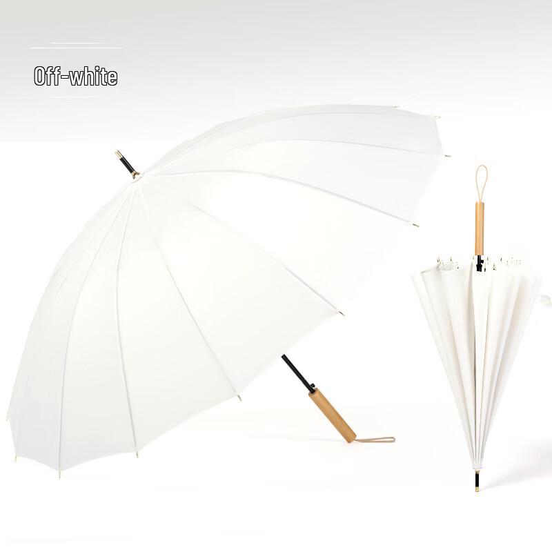 16-Rib Retro Straight Umbrella with Wooden Handle 23 inch, 16-rib