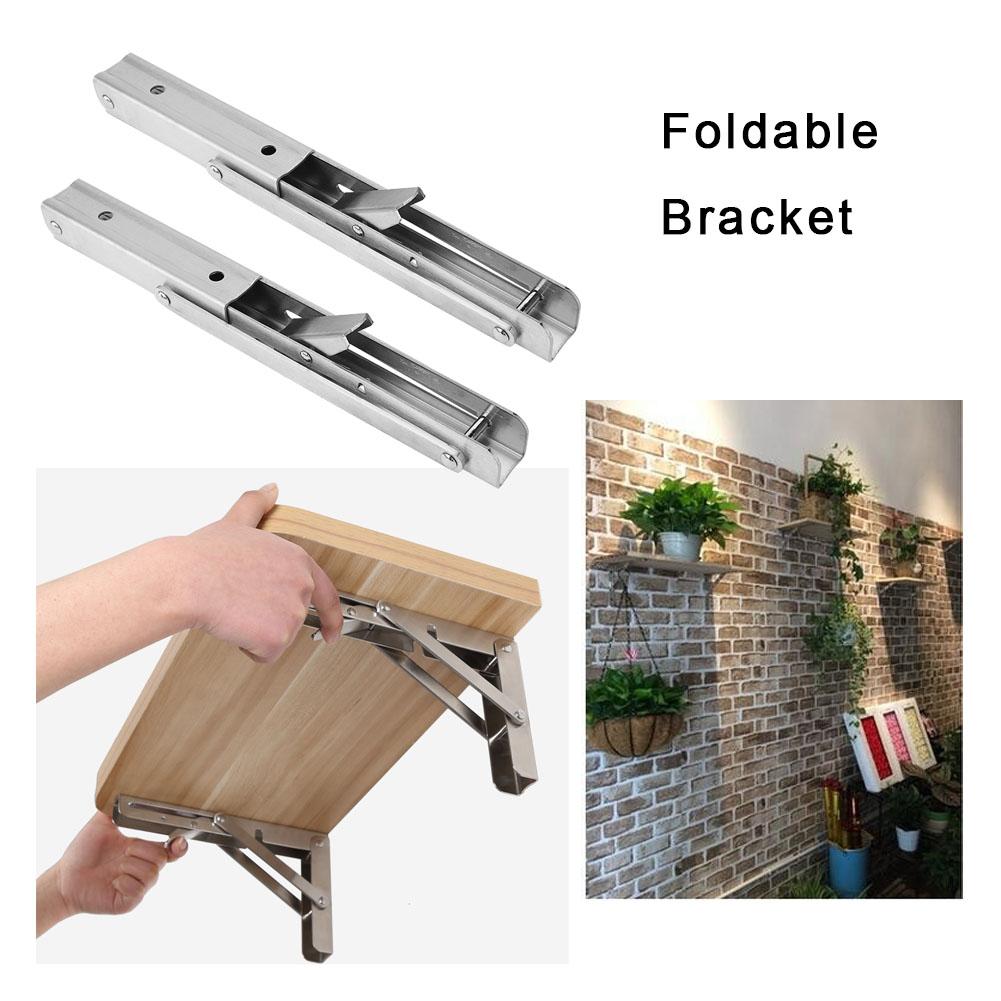 2pcs 10 Inch Folding Table Bracket Triangle Stainless Steel Wall Mount Shelf Support