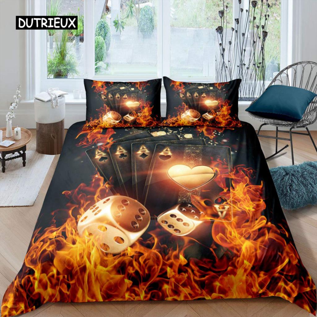 Poker King Queen Duvet Cover Modern Card Game Bedding Set Gamer Playing Comforter Cover Gambling Athletics Polyester Quilt Cover