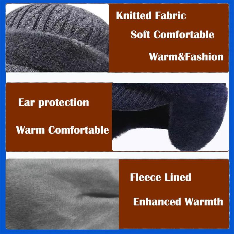 New Unisex Winter Hat Plush Fur Lined Warm Earflap Cap Stylish Soft Beanie Hat Outdoor Thick Ski Sports Knitted Hat