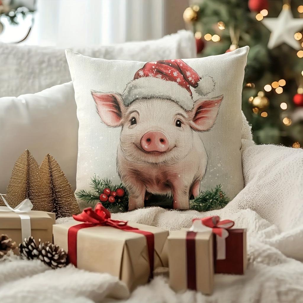 Christmas Pig-Printed Pillowcases: Festive and Adorable Decor for Your Home! Sofas, Bedroom Pillow Covers, Holiday Gifts