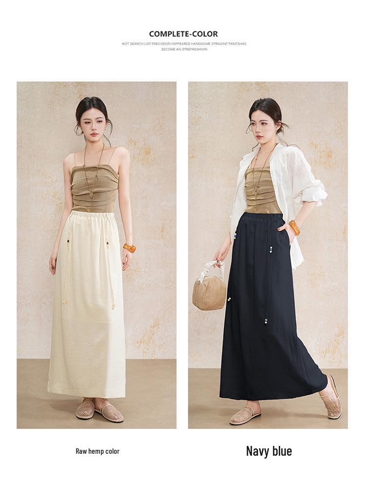 Elastic Waist Drape Slim Fit Midi Skirt - 2026 Spring/Summer Collection