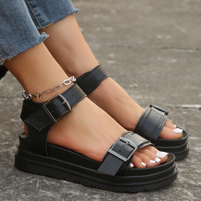 Fashion Women's Sandals 2025 New Platform Sandal Peep Toe Metal Buckle Stitch Roman Sandal Large Size Trend Casual Sport Women's Sandals