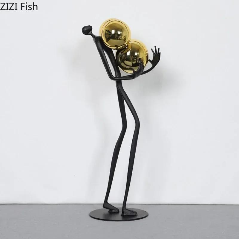 Minimalistische schwarze Streichholzmännchen Ornamente Goldene Kugel Dekorative Charakterstatue Schreibtischdekoration Abstrakte Figurenskulptur