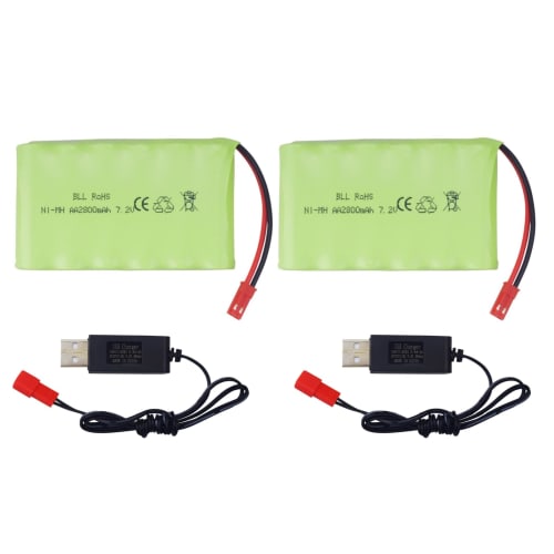 2PCS 7.2V 2800mAh AA Rechargeable NiMH Batteries with JST-2P Plug and USB Charging Cable, New Version for TR-211, TR-212, TR-215, and 550 RC Excavator