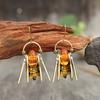 Vintage Metal Gold Color Carving Bee Earrings Creative Round Amber Color Stone Dangle Earrings for Women Jewelry