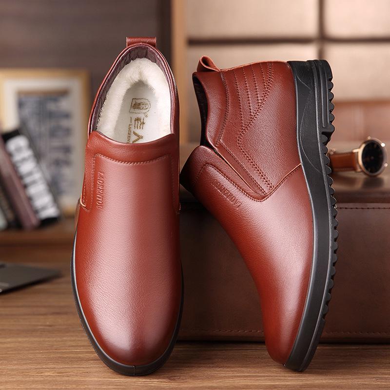 Herren High-Top Winterstiefel aus echtem Leder mit Woll- und Samtfutter