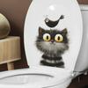 Cartoon Grey Cat Bird Toilet Bathroom Decoration Wall Stickers
