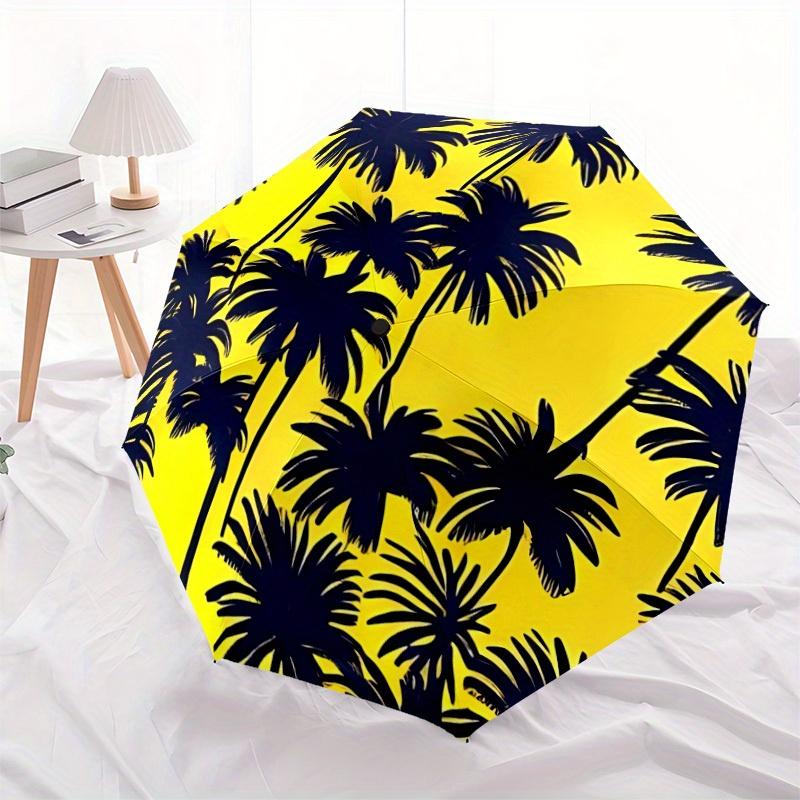 1pc Palm Trees Summer Automatic Folding Umbrella Portable Collapsible Design, 8-Rib Iron Frame, Durable Fabric, All-Season Casual Outdoor 172