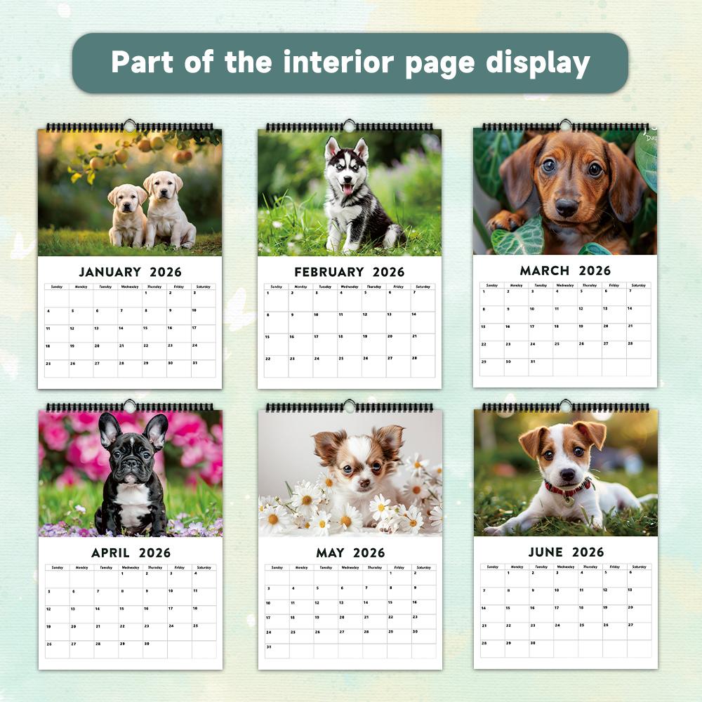 1pc Nature & Puppy Wall Calendar - Pet Dog Theme, 12 Different Designs, Suitable for Dog Lovers, Christmas and New Year Gifting