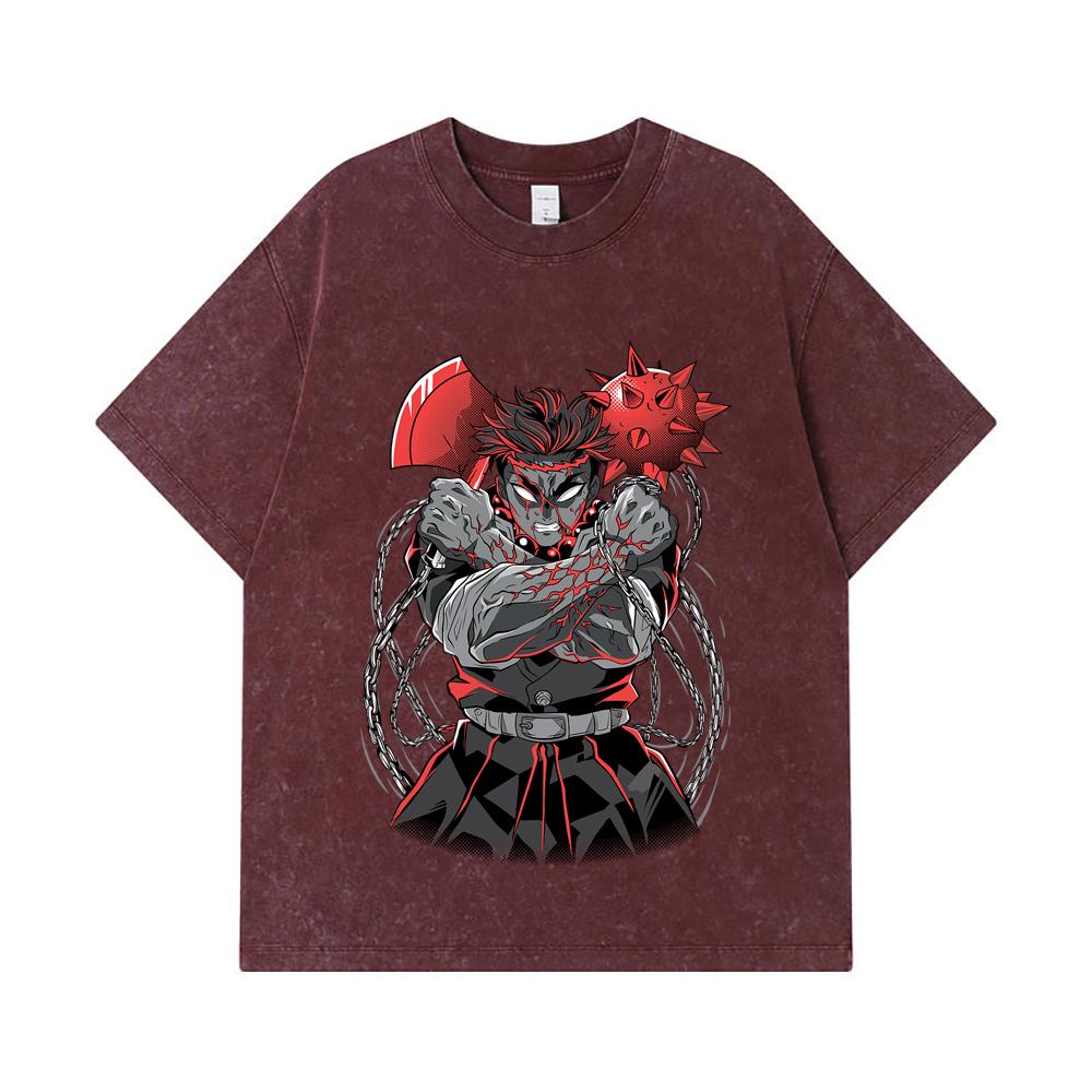 275 GSM Washed T-shirts 100% Cotton Demon Slayer V24 Gyomei Print Unisex Heavy Cotton T Shirt