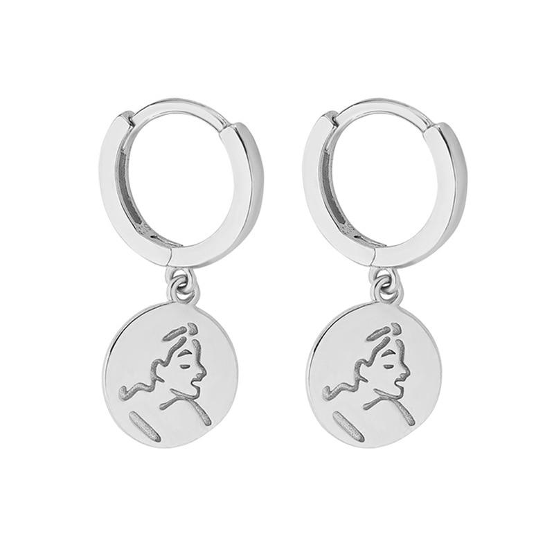 925 Sterling Silver Round Disc Hoop Earrings for Women Men Geometric Earrings Party Jewelry Gifts S-E1349