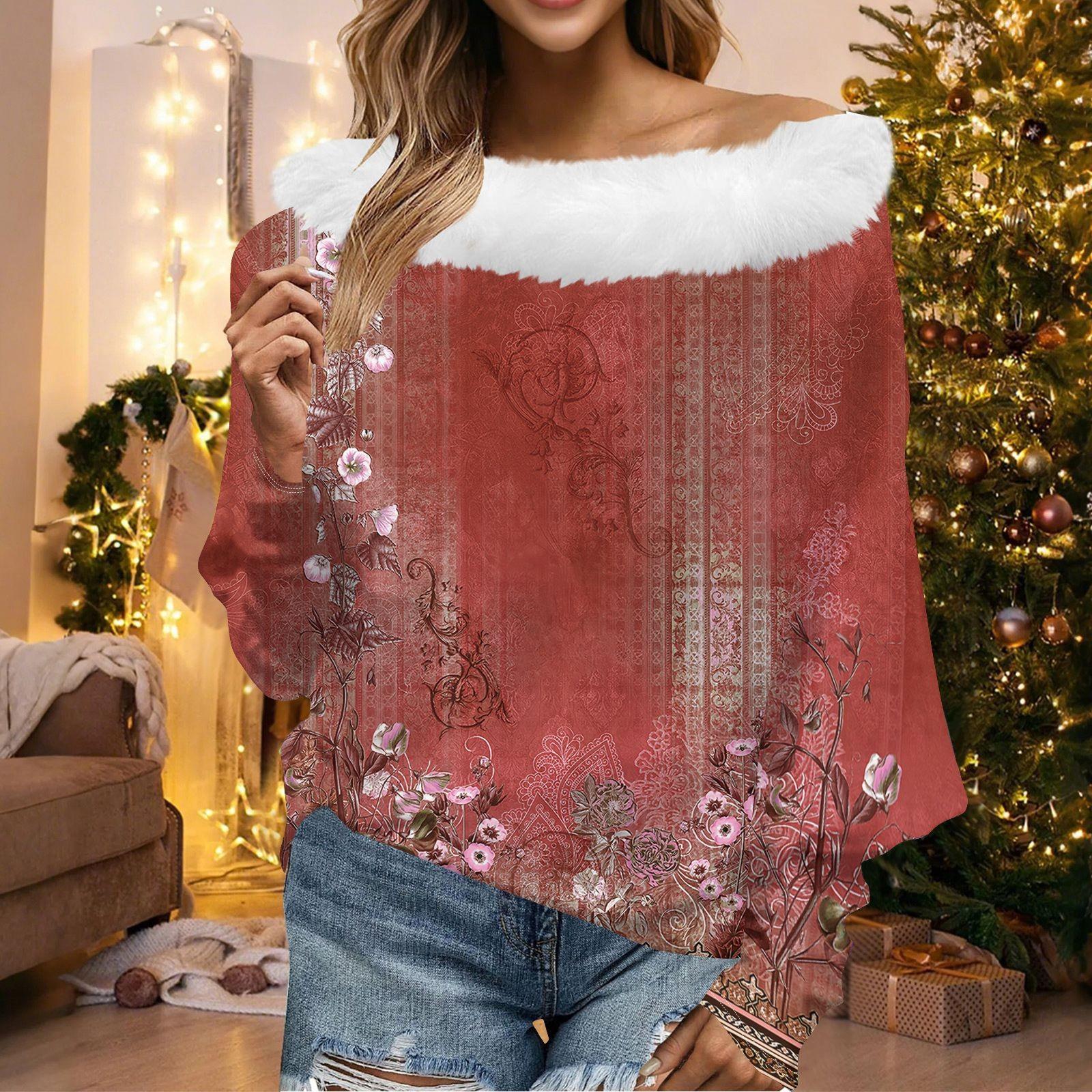 

Жіночий вільний повсякденний плюшевий топ із відкритими плечима в стилі печворк із квітковим принтом XL червоний