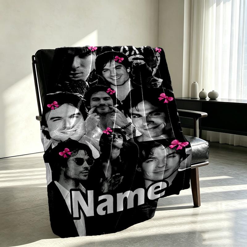 Custom Name Personalized Damon Salvatore Print Blanket, Home Decor, Bedroom, Sofa, Camping, Couch, Gifts for Birthday Christmas