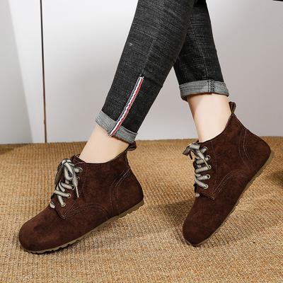 Mode Flache Einzelstiefel Damenmode Runde Zehenpartie Wildleder Schnürung Weiche Sohle Rutschfest Abriebfest Kurze Schuhe