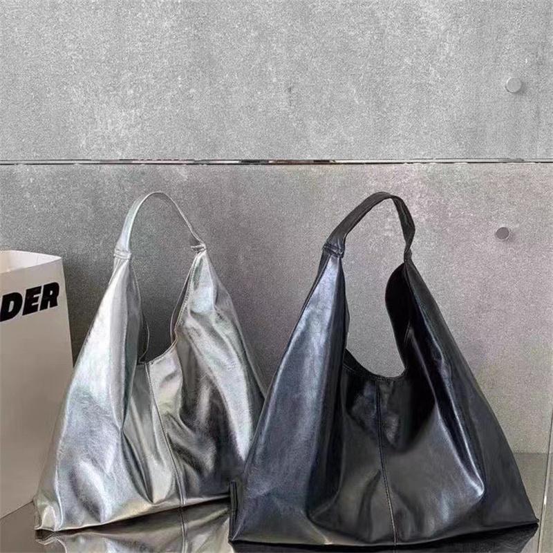 Large Capacity Silver Bags for Women and Designer Luxury Brand Shoulder Shopping Handbags  New In Soft Tote PU Leather