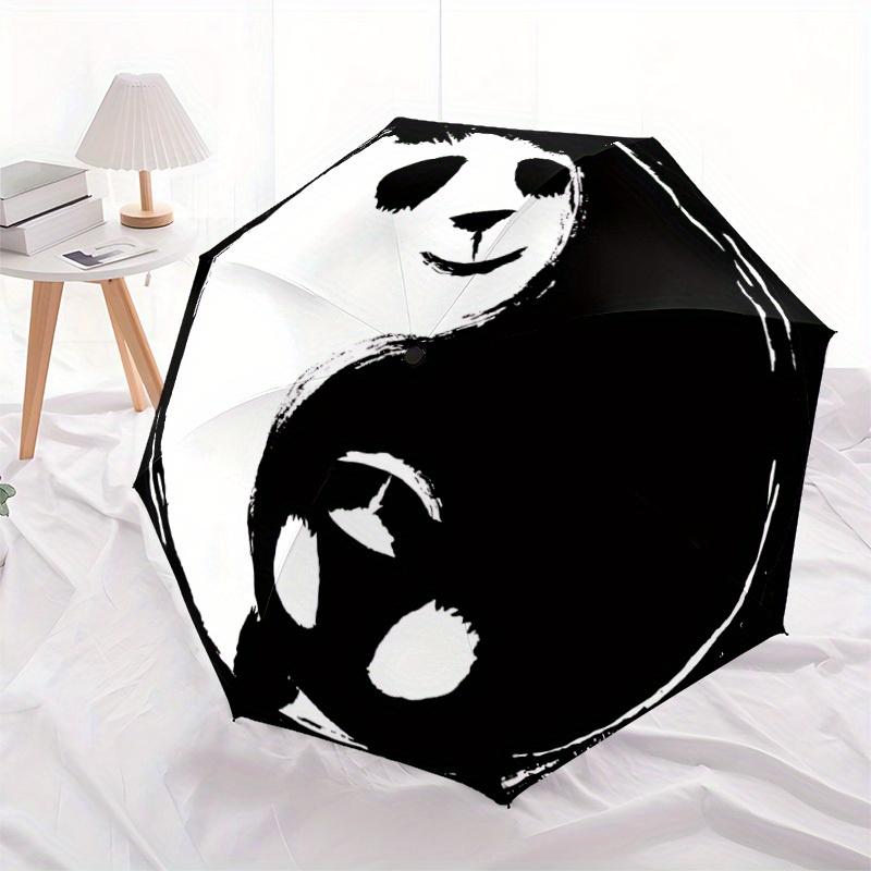 1 Stück Panda YinYang Auto Öffnen/Schließen, Ganzjahres-Tragbarer Faltregenschirm für Damen & Herren, Reisen, Alltag, Formelle Anlässe - Kompakter Luxus-Sonnenschirm, Aus