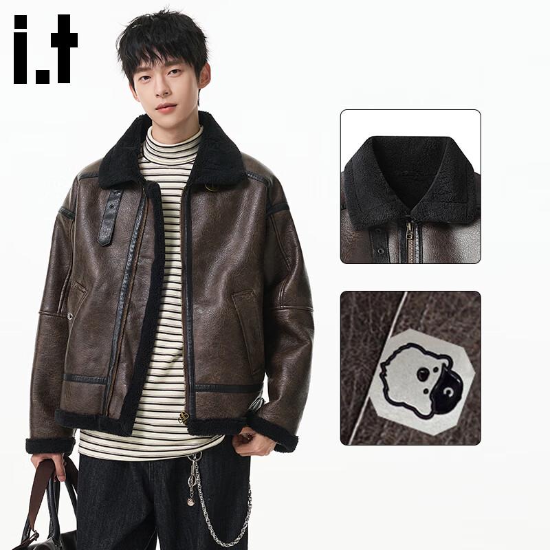 CHOCOOLATE Men s Lambswool Patchwork Padded Leather Jacket 3XL