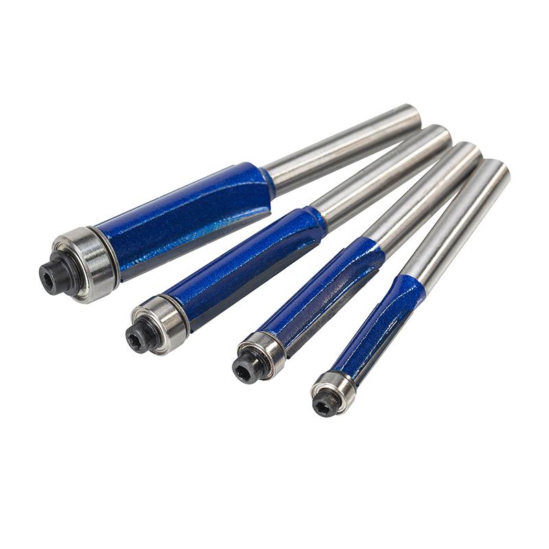 4pcs 1/4 Inch Shank Top Bearing Flush Trim Router Bits Cemented Carbide Endmill Milling Cutter Trimming Cutters Woodworking Tool