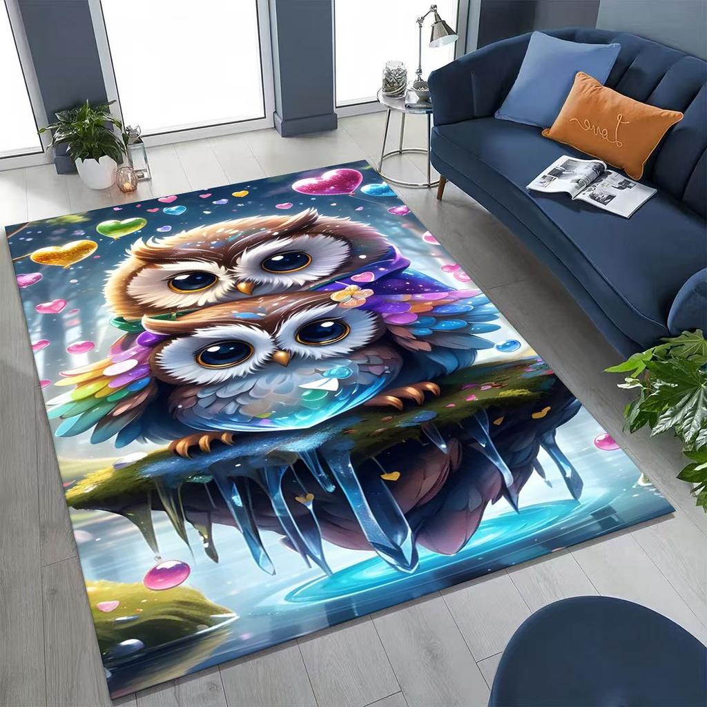 New Mysterious Owl Colorful Cartoon Birds Rug for Bedroom Living Room Sofa Home Doormat Decor,Large Kid Non-slip Floor Mat