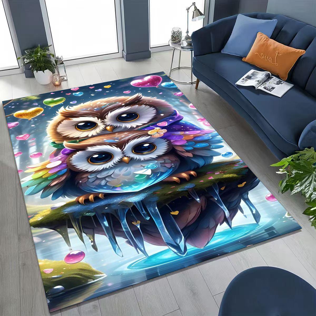 

2026 New Mysterious Owl Colorful Cartoon Birds Rug for Bedroom Living Room Sofa Home Doormat Decor,Large Kid Non-slip Floor Mat 40x60cm( 15x23in )