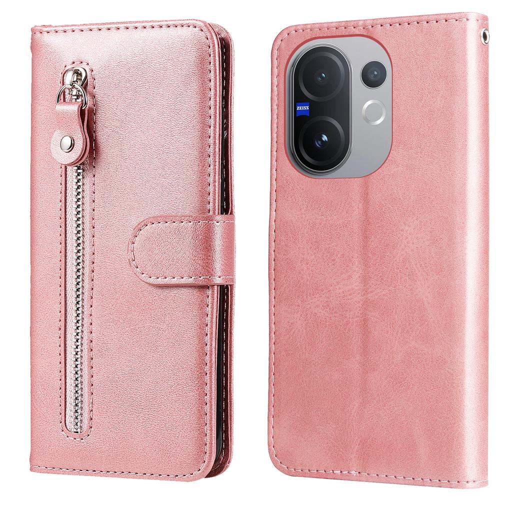 For vivo V60 5G PU Leather Cases with Zipper Pocket Wallet Phone Cover Stand