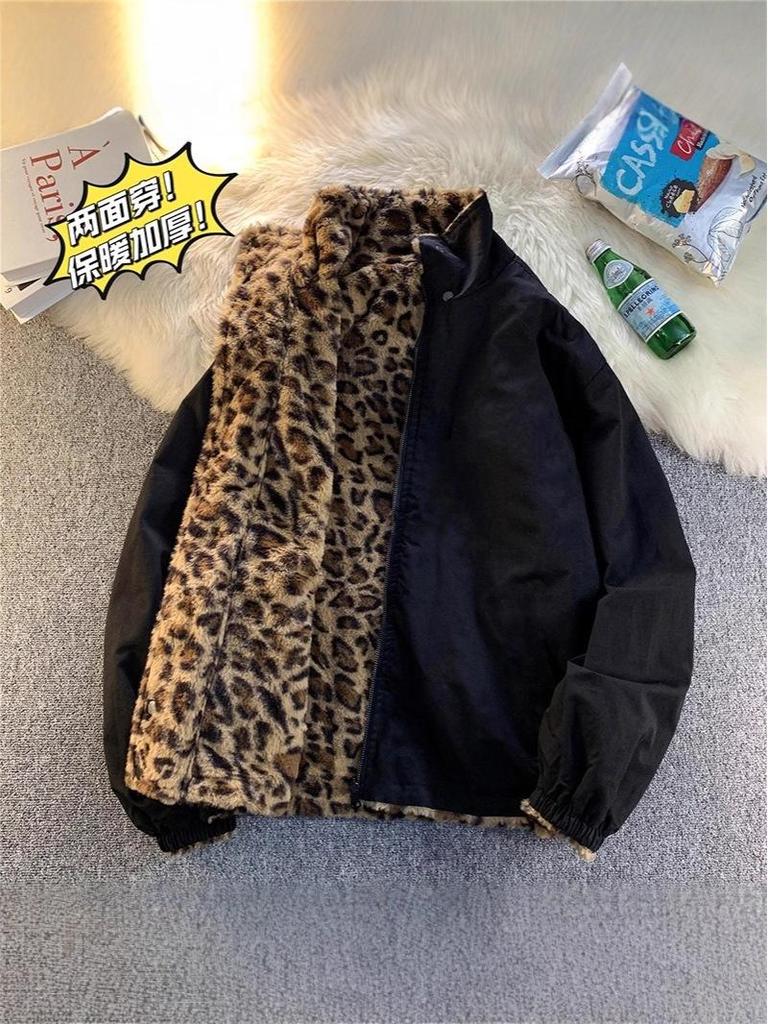 Herren Winter Wende Vintage Leo-Print Baumwolljacke