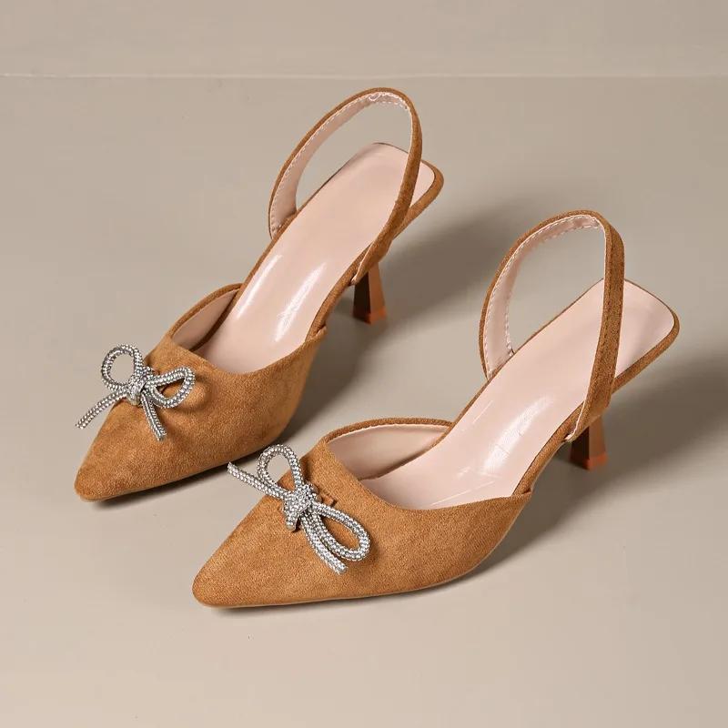 Женские сексуальные блестящие туфли на высоком каблуке летние новые роскошные босоножки на выпускной со стразами и бабочкой туфли-лодочки De Mujer 35 коричневый 2739₽